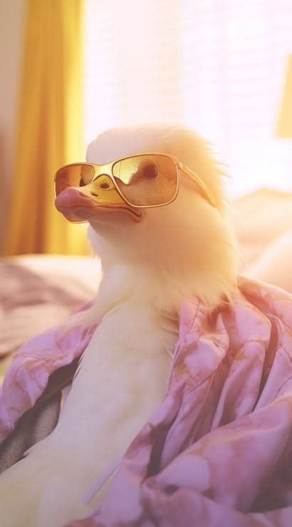 Duck in gold sunglasses